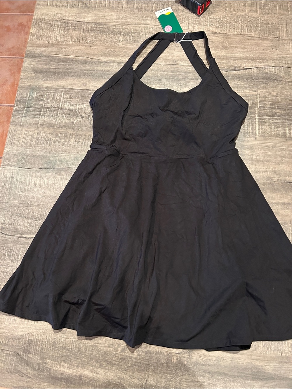 HALARA Black Halter Mini Dress with Flared Skirt